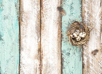 Easter eggs wooden background Holidays decoration