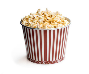 Big bucket of popcorn isolated on white