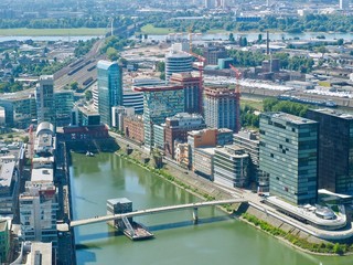 Aerial view of Düsseldorf in Germany seen from the Rhine tower
