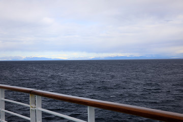 Seward, Alaska / USA - August 08, 2019: View from ship cruise deck, Seward, Alaska, USA