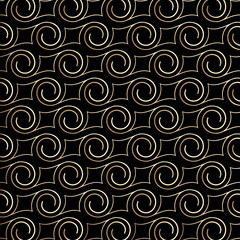 Art deco pattern with swirls , black and gold colors