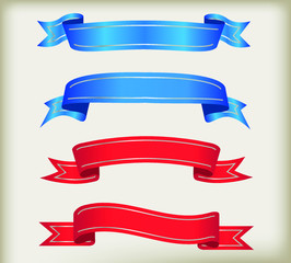 Set of blue and red ribbon banners.