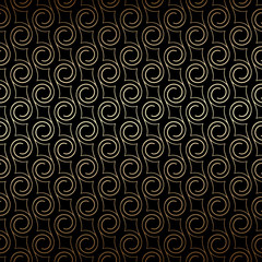 Golden art deco seamless pattern with swirls , black and gold colors