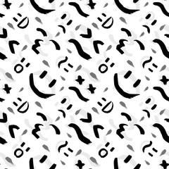 Fototapeta na wymiar Vector seamless pattern with emoticons, emoji, kaomoji. Modern wallpaper with graffiti elements for the textile industry, prints, cards and wrapping paper. Excellent template for any of your designs.
