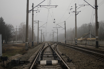 railway in the morning fog
