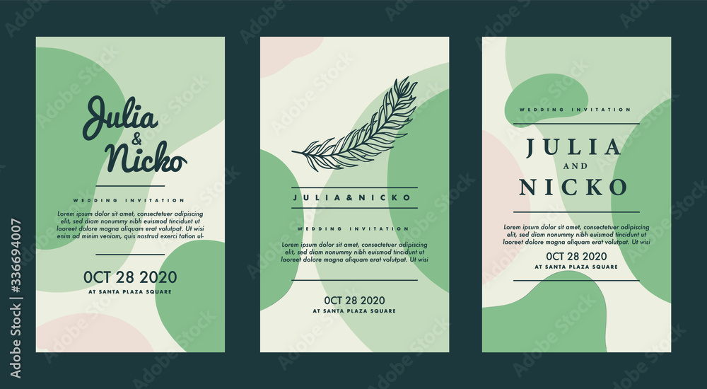 Poster wedding invitation template with abstract background. vector background with green and pink color co