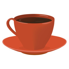 Orange cup of coffee or tea, realistic design. Vector illustration.