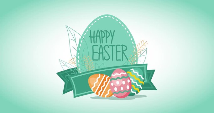 Easter animated composition footage 4K. Colored easter eggs, plants and butterflies. Lettering 

Happy Easter. Vector illustration for video, social network, web banner, card.