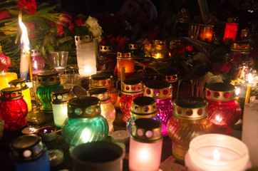 mourning candles on the street 