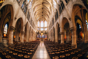 Obraz premium Paris, colorful stained glass windows in the Saint-Severin church
