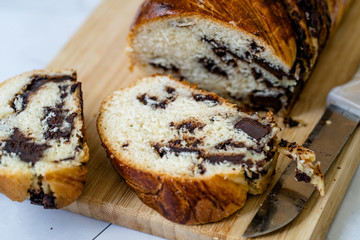 Sweet Homemade Chocolate Babka Bread Cake / Cozonac Swirl Sourdough Brioche.