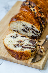 Sweet Homemade Chocolate Babka Bread Cake / Cozonac Swirl Sourdough Brioche.