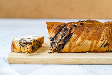 Sweet Homemade Chocolate Babka Bread Cake / Cozonac Swirl Sourdough Brioche.