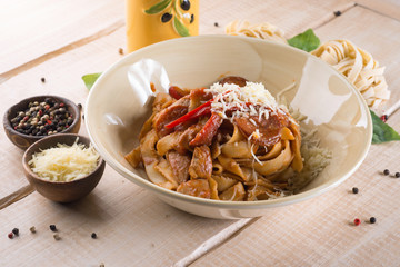 pasta with sauce and parmesan