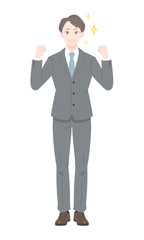 ガッツ　ポーズ　ビジネス　スーツ　男性　全身