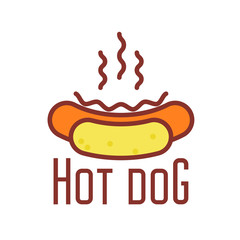 Hot dog icon - street food emblem with hotdog, line style
