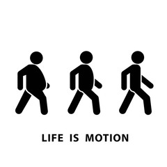 Obraz premium Running fat person icon, weight loss and diet concept, life is motion poster