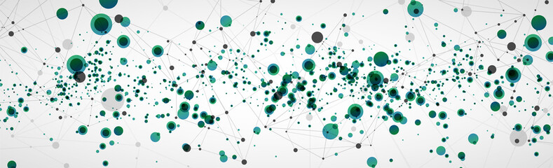 Template for science and technology presentation with connecting dots and lines.  Plexus style background. Global network connection.