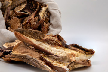 Dried porcini mushrooms. Traditional ingredient for cooking healthy food.