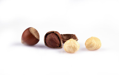 Closed and open hazelnuts