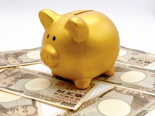 豚の貯金箱と一万円札