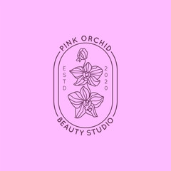 Orchid logo design template in simple minimal linear style. Vector floral emblem and icon for Beauty Salon, SPA.