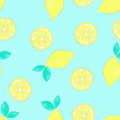 seamless pattern lemon isolated on blue background