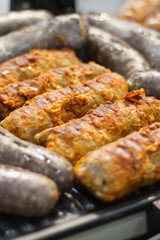 Grilled homemade sausage with spices. Traditional polish food