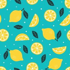 seamless pattern lemon isolated on blue background