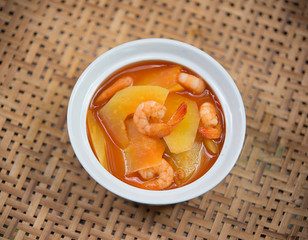 Thai Food,Spicy and Sour Soup with Shrimp and papaya