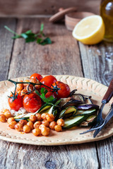 Vegan plant based dish with quinoa, chickpeas, grilled vegetables