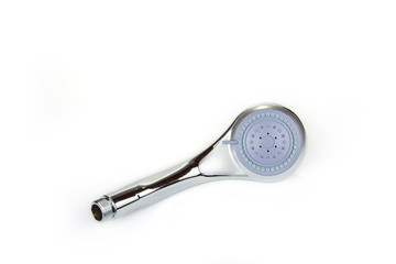 New silver shower head on a white background