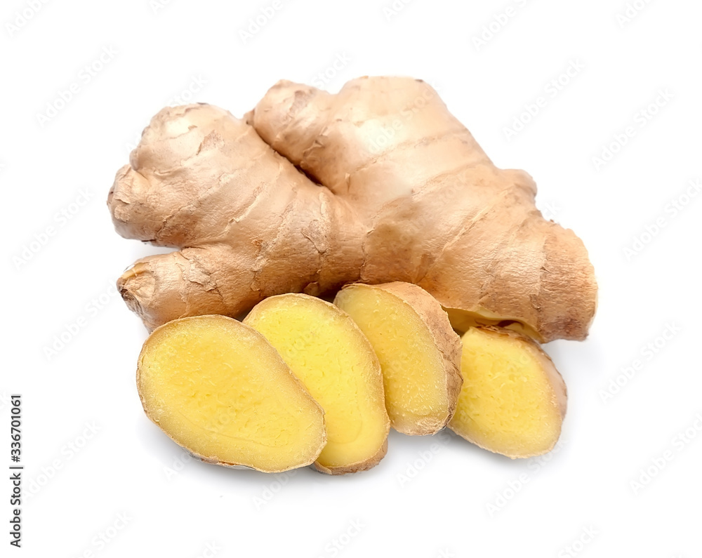 Poster fresh ginger root.