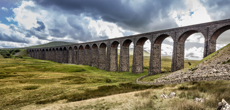 Ribblehead viaduct crossing a valley in the Yorkshire Dales
