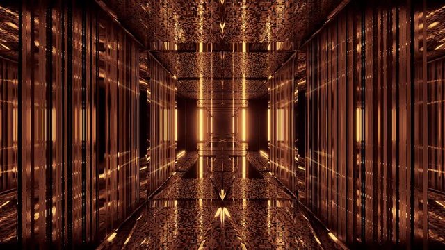 Rich Opulent Golden Hallway Tunnel of Light, Mirror Reflections, Motion Graphic