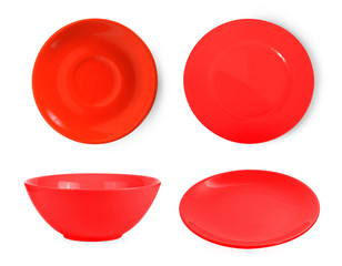 set of red plate on white background - Powered by Adobe