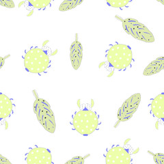 Cute bug and leaves seamless pattern