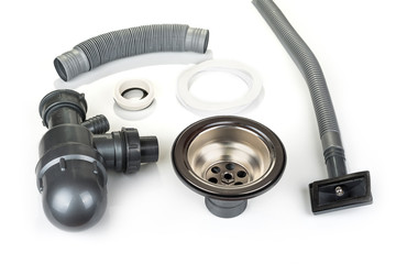 New kitchen sink bottle trap on a white background