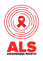 ALS Awareness Month. Amyotrophic lateral sclerosis. Annual campaign is held in May in United States. Control and protection. Prevention campaign. Medical health care concept. Vector illustration