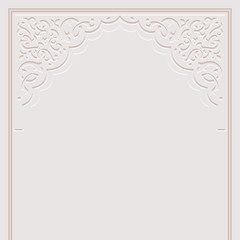 Stylized door in arabic architectural style arch with ornamental patterned stone relief of arabic mosque,greeting card for Muslim holidays