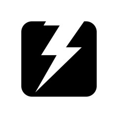 Lightning icon inside rounded corners square, symbol, electricity. Black and white abstract vector illustration.
