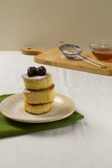 Homemade Japanese pancakes with icing sugar. Healthy eating concept.