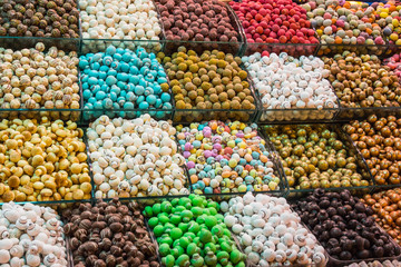Sweets on the counter in Istanbul market. Turkey