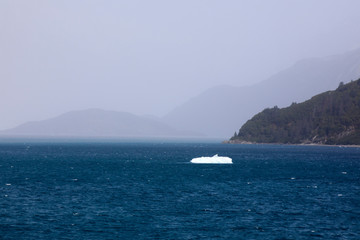 Hubbard Glacier, Alaska / USA - August 08, 2019: View from ship cruise deck near hubbard glacier, Seward, Alaska, USA