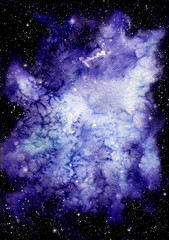 Watercolor Nebula and Dark Starry Sky