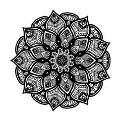 Round flower mandala for tattoo, henna. Vintage decorative elements. Oriental patterns. Indian design vector, Pattern and stamp. - 336705655