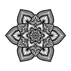 Round flower mandala for tattoo, henna. Vintage decorative elements. Oriental patterns. Indian design vector, Pattern and stamp. - 336705661