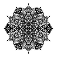 Round flower mandala for tattoo, henna. Vintage decorative elements. Oriental patterns. Indian design vector, Pattern and stamp. - 336706051