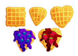 Traditional belgium waffles flat vector illustration set
