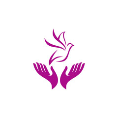 Peace logo design with using hand and dove icon